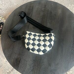 Black and White Woven Crossbody Bag